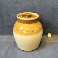 Stoneware salt glazed locking jar with lid embossed with date Circa. offers 1891